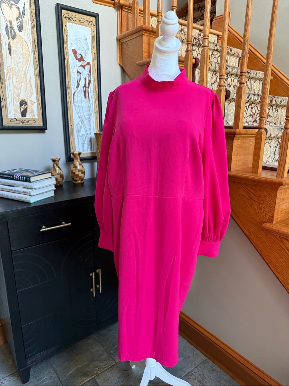 Elegant High-Neck Midi Dress in Fuchsia